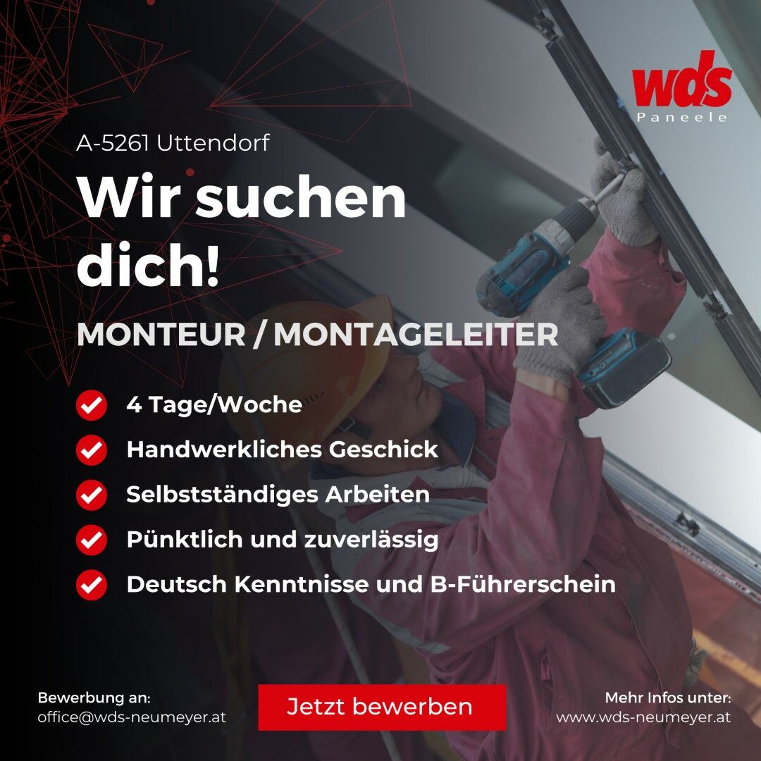 Stellenanzeige-Monteur-Montageleiter-WDS Stellenanzeige-Monteur-Montageleiter-WDS